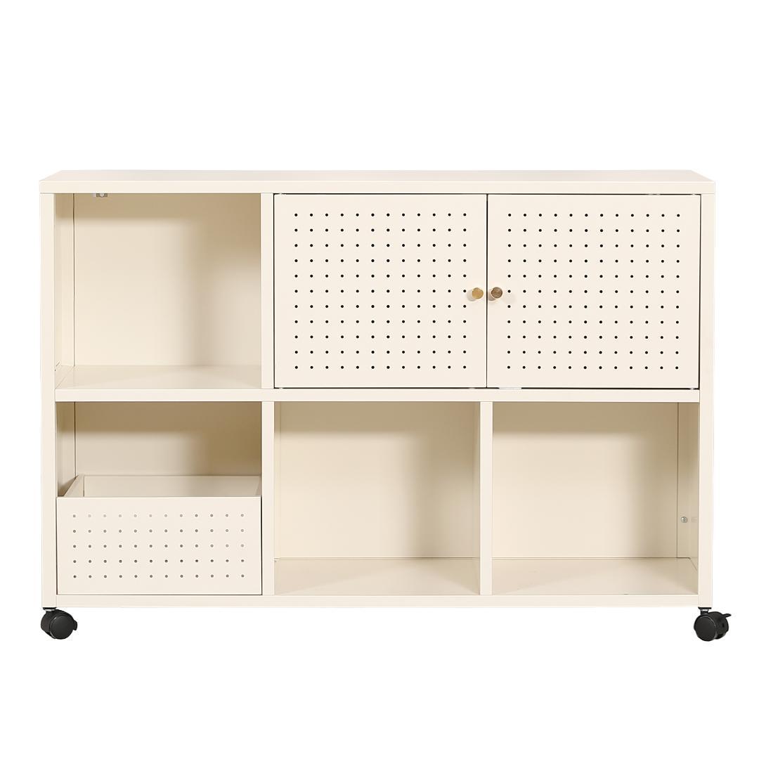 超人気！可動棚付き メタル コンパクト 高め イドボード金属製 White