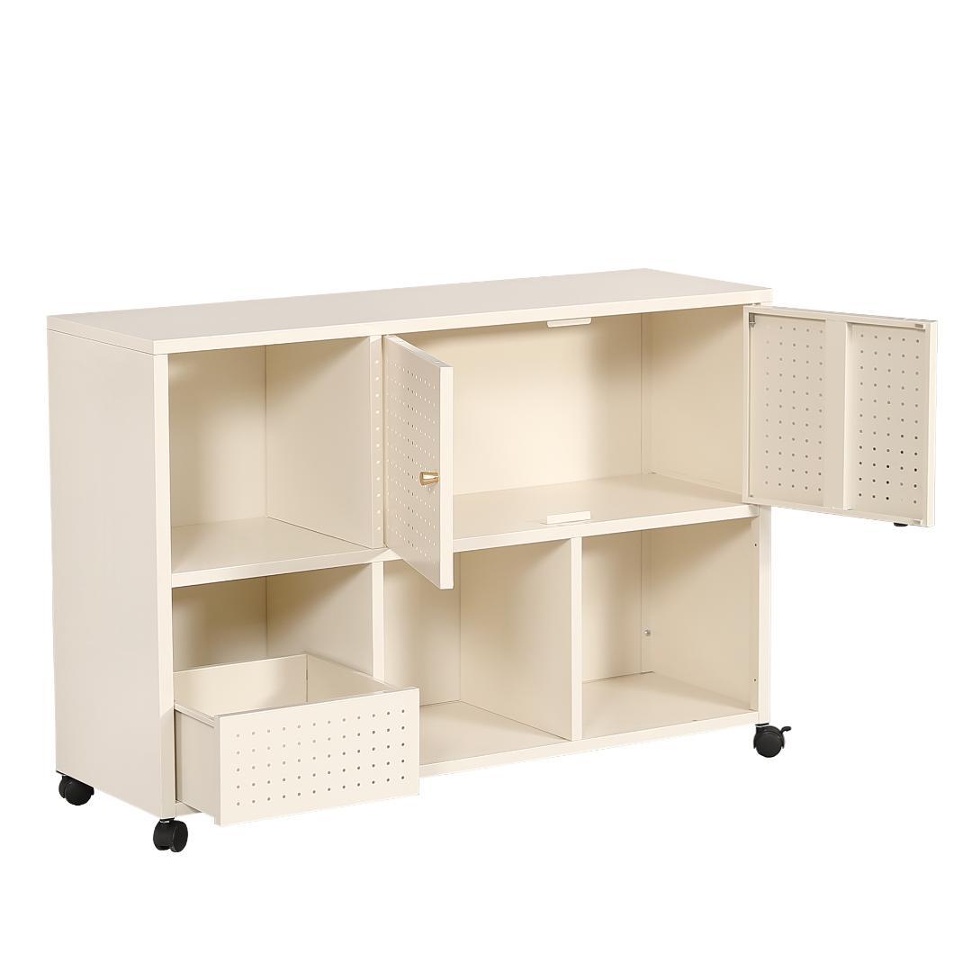 超人気！可動棚付き メタル コンパクト 高め イドボード金属製 White