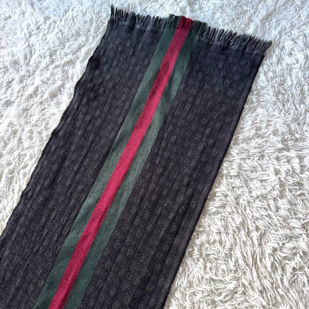 極美品　GUCCI グッチ　シェリーライン　マフラー　GG ウール　黒　ブラック