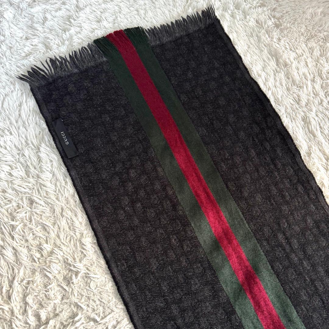 極美品　GUCCI グッチ　シェリーライン　マフラー　GG ウール　黒　ブラック