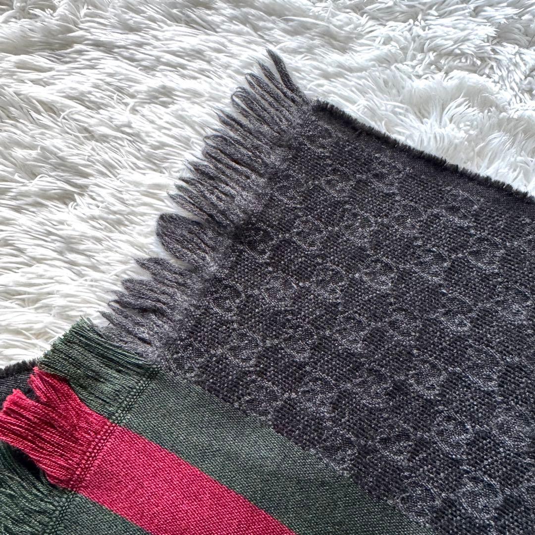 極美品　GUCCI グッチ　シェリーライン　マフラー　GG ウール　黒　ブラック