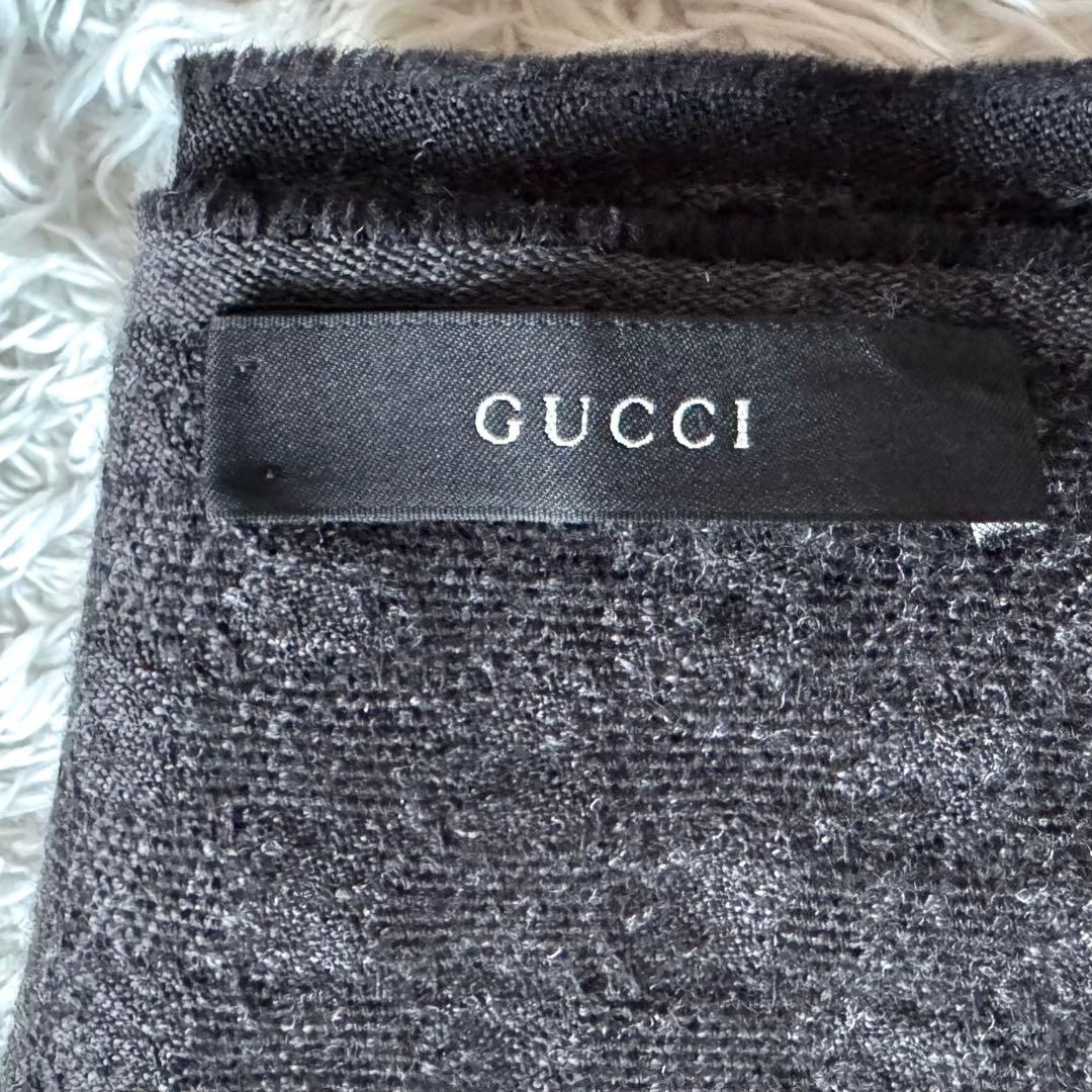 極美品　GUCCI グッチ　シェリーライン　マフラー　GG ウール　黒　ブラック