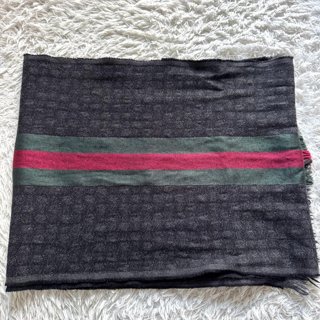 極美品　GUCCI グッチ　シェリーライン　マフラー　GG ウール　黒　ブラック