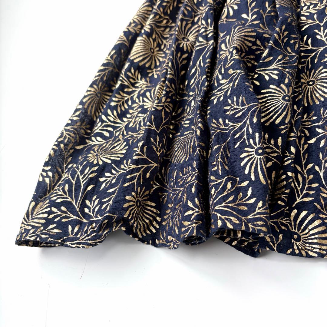 【美品】ヌキテパ　コットンボイルフォイルフラワープリントパネルドレス　M