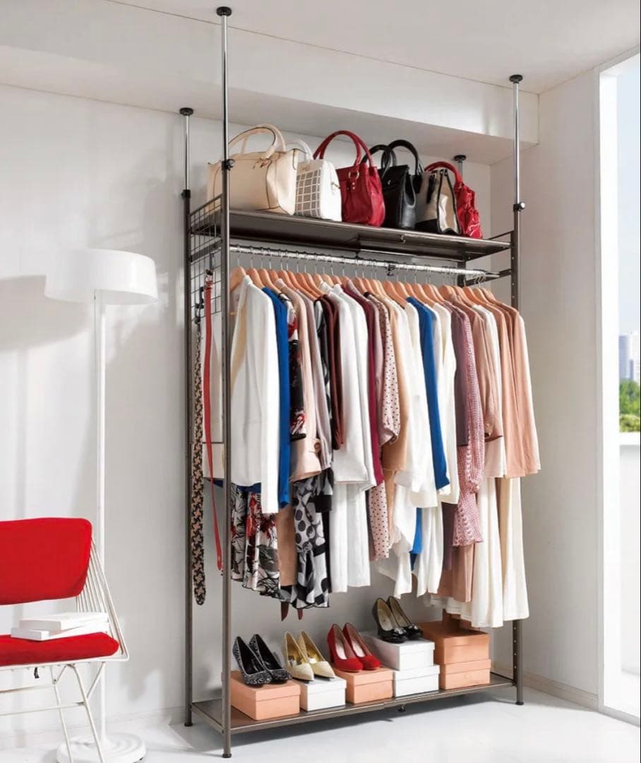 ピアノ上収納 頑丈スチールラック白 103～160㌢ 突っ張り 可動式伸縮ラック