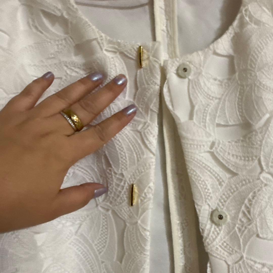 Rose Tiara ノーカラージャケット ホワイト　サイズ　46