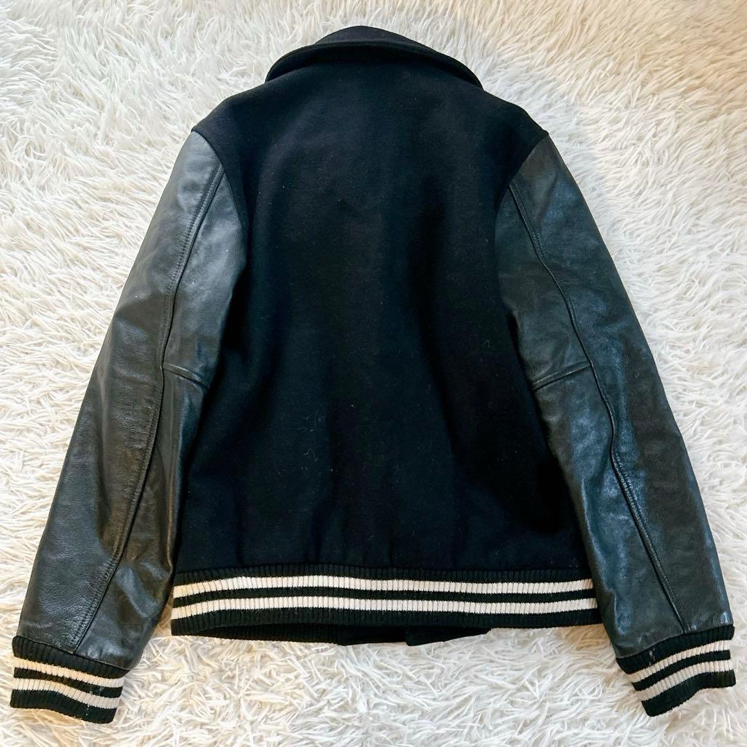 ビームス　スタジャン　スカル　袖レザー　キルティング　牛革　切り替え　ブラック