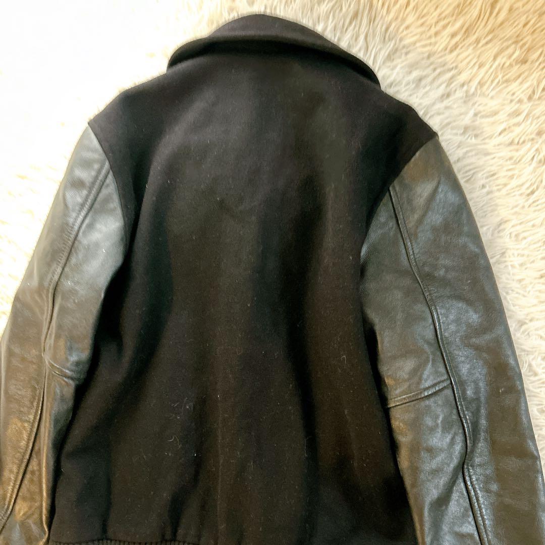 ビームス　スタジャン　スカル　袖レザー　キルティング　牛革　切り替え　ブラック