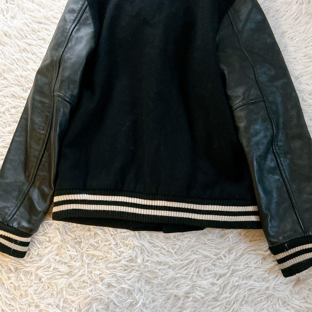 ビームス　スタジャン　スカル　袖レザー　キルティング　牛革　切り替え　ブラック