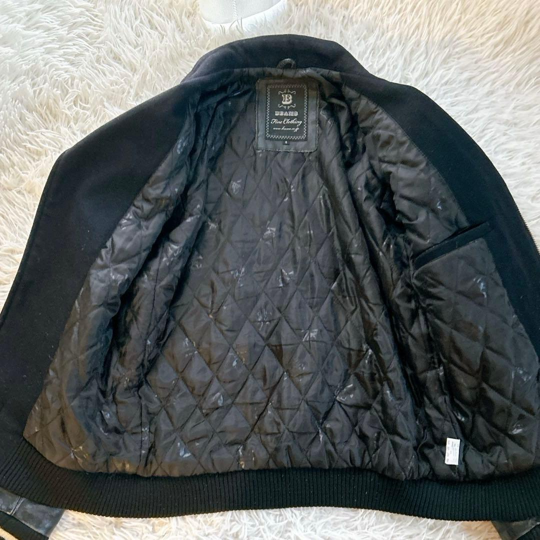 ビームス　スタジャン　スカル　袖レザー　キルティング　牛革　切り替え　ブラック