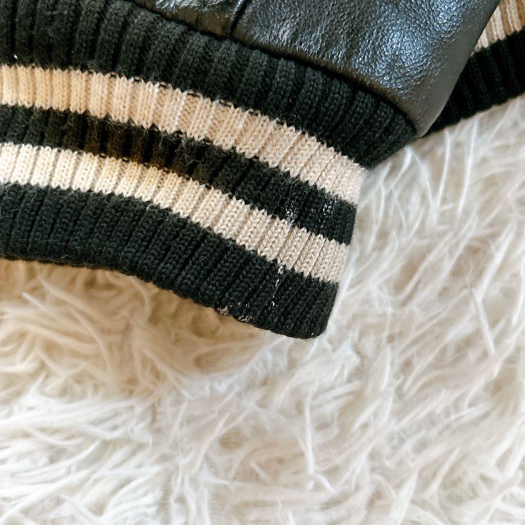 ビームス　スタジャン　スカル　袖レザー　キルティング　牛革　切り替え　ブラック