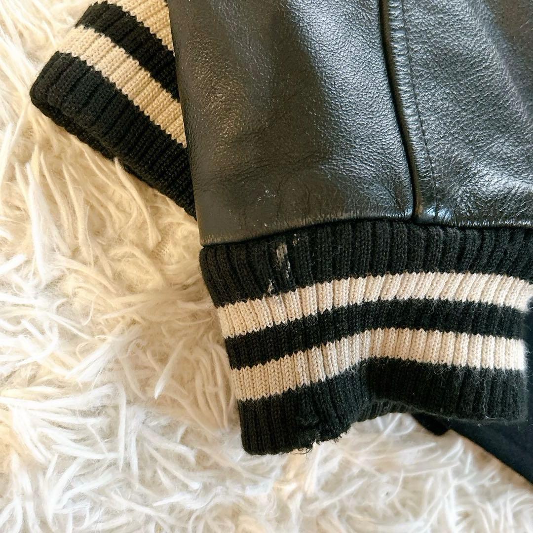 ビームス　スタジャン　スカル　袖レザー　キルティング　牛革　切り替え　ブラック