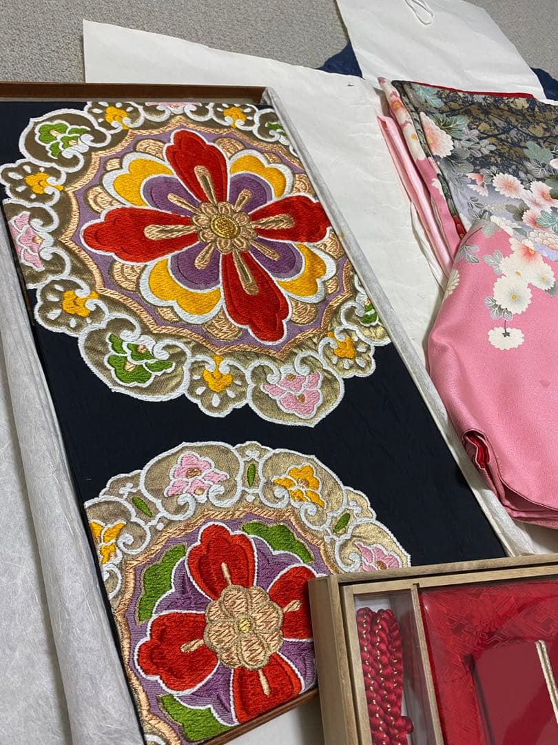 振袖フルセット　正絹　長襦袢　帯締　バック　草履　帯　成人式フルセット