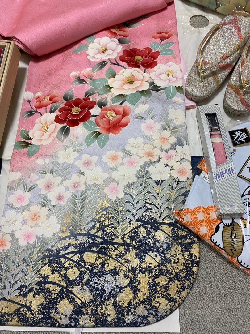 振袖フルセット　正絹　長襦袢　帯締　バック　草履　帯　成人式フルセット