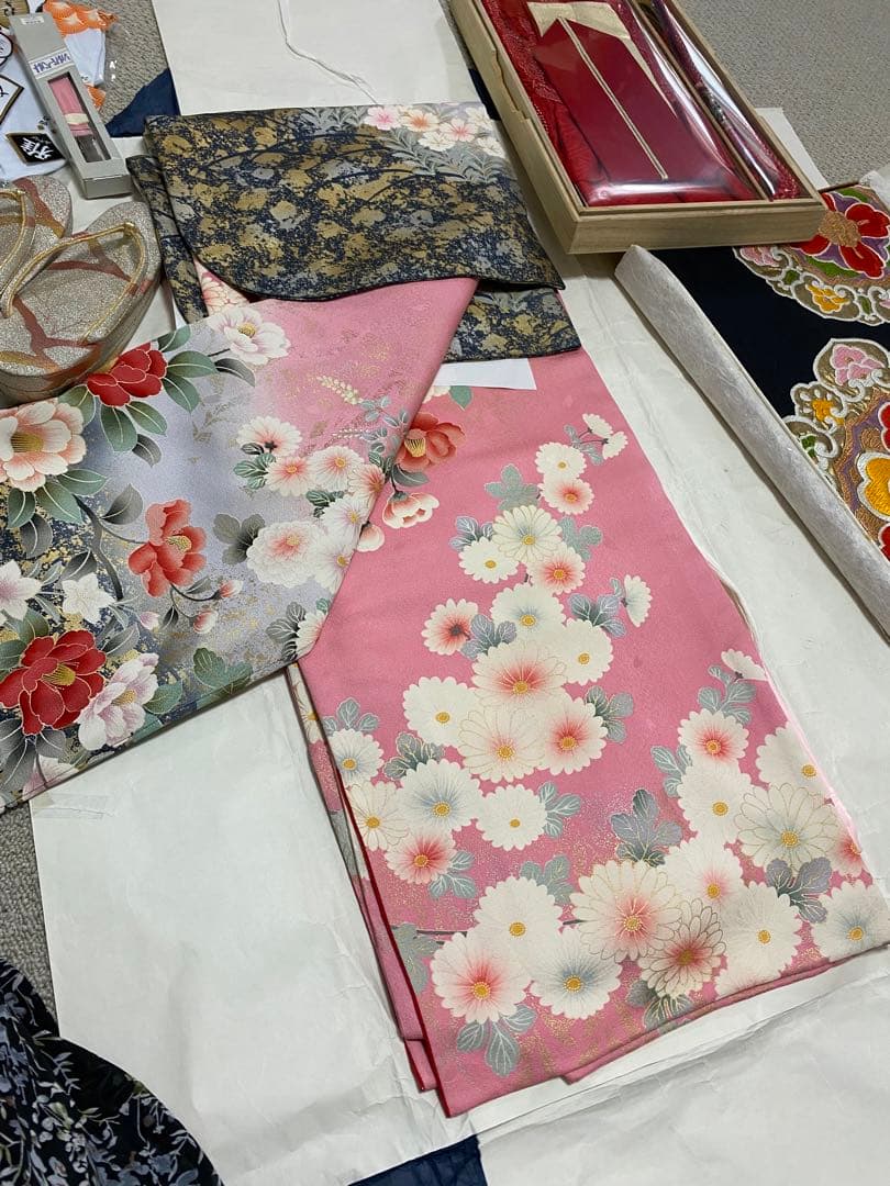 振袖フルセット　正絹　長襦袢　帯締　バック　草履　帯　成人式フルセット