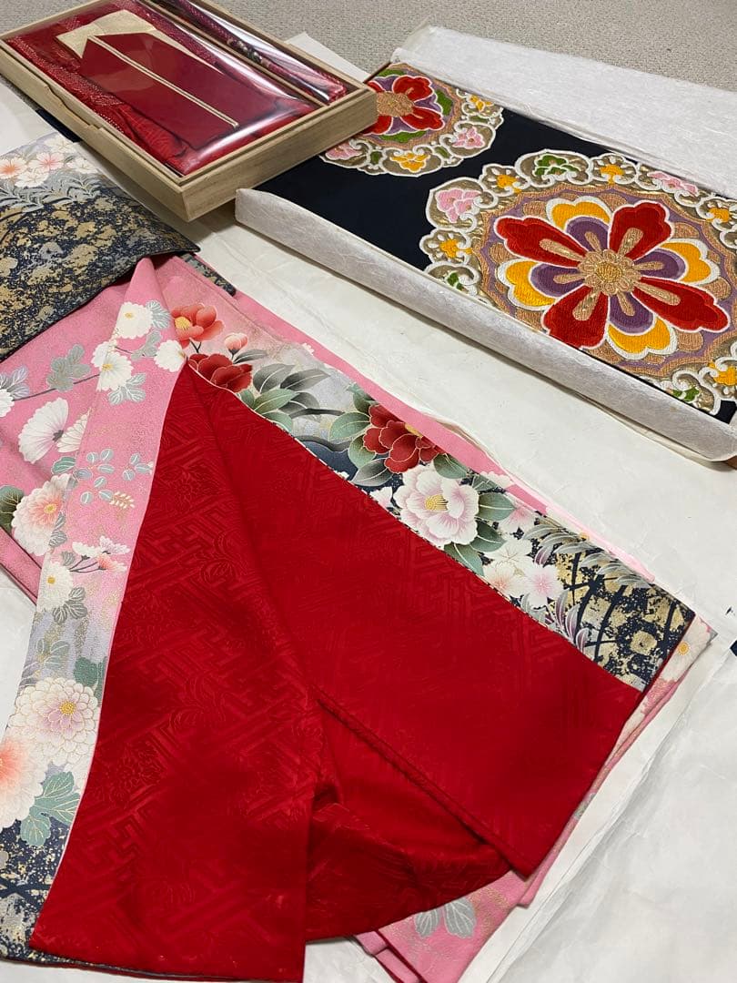 振袖フルセット　正絹　長襦袢　帯締　バック　草履　帯　成人式フルセット