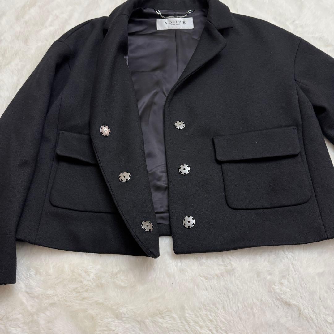 【美品】　アドーア　ショート　ジャケット　ブラック　厚手　ウール　ダブルフェイス