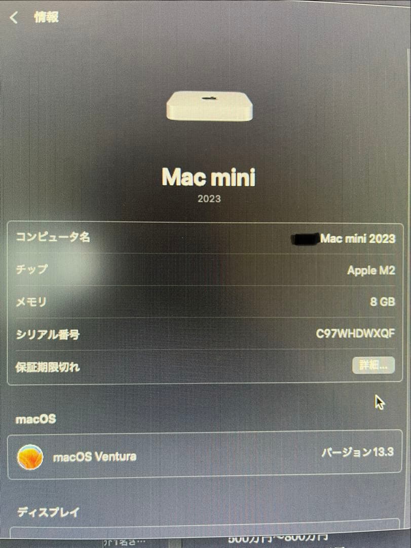【最終値下げ】Mac mini 2023 M2 8GB/256GB SSD【美品
