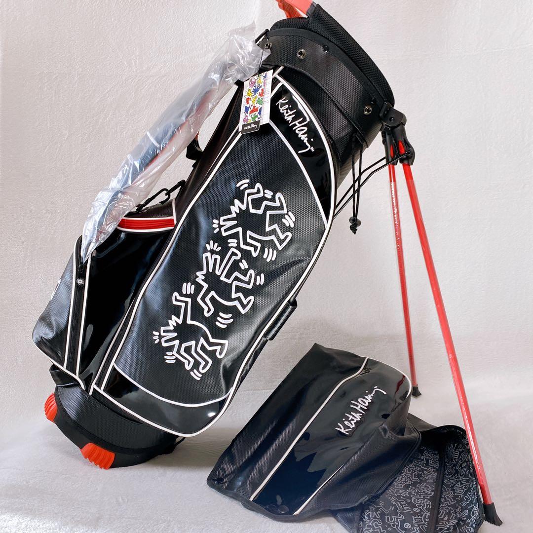 未使用　キースヘリング　スタンド付キャディバッグ　9型　ブラック　レッド　黒　赤
