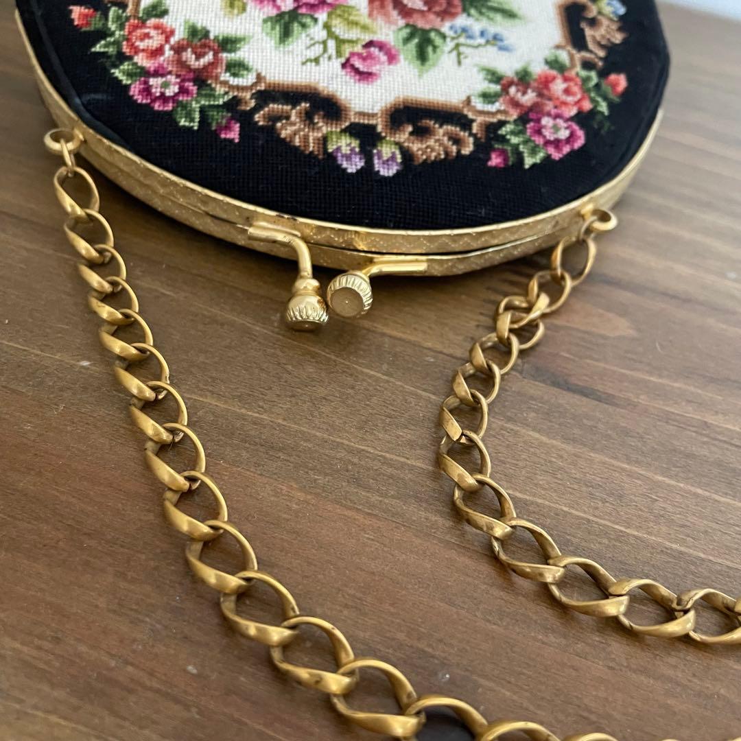 プチポワン　ラウンド型　バッグ　お花 アンティーク　良品　希少