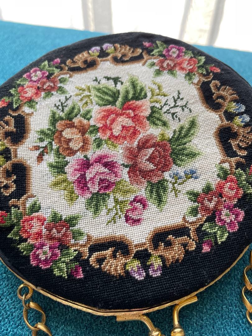 プチポワン　ラウンド型　バッグ　お花 アンティーク　良品　希少