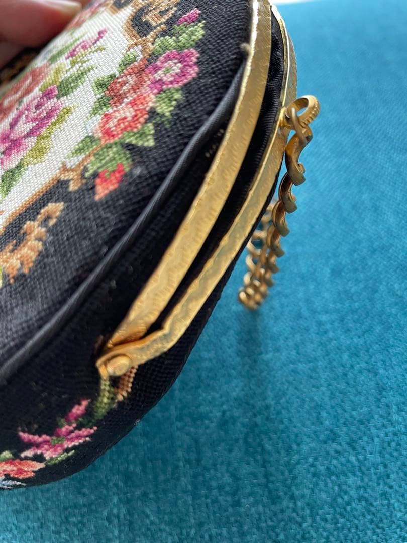 プチポワン　ラウンド型　バッグ　お花 アンティーク　良品　希少