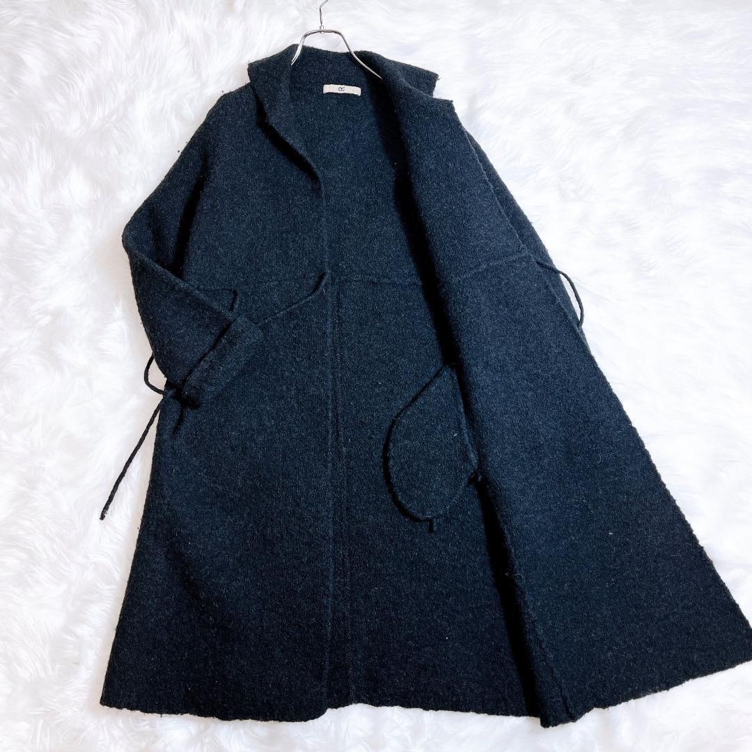 45R フロート縮絨のドレス　カシュクールドレス　ウール　黒　ブラック