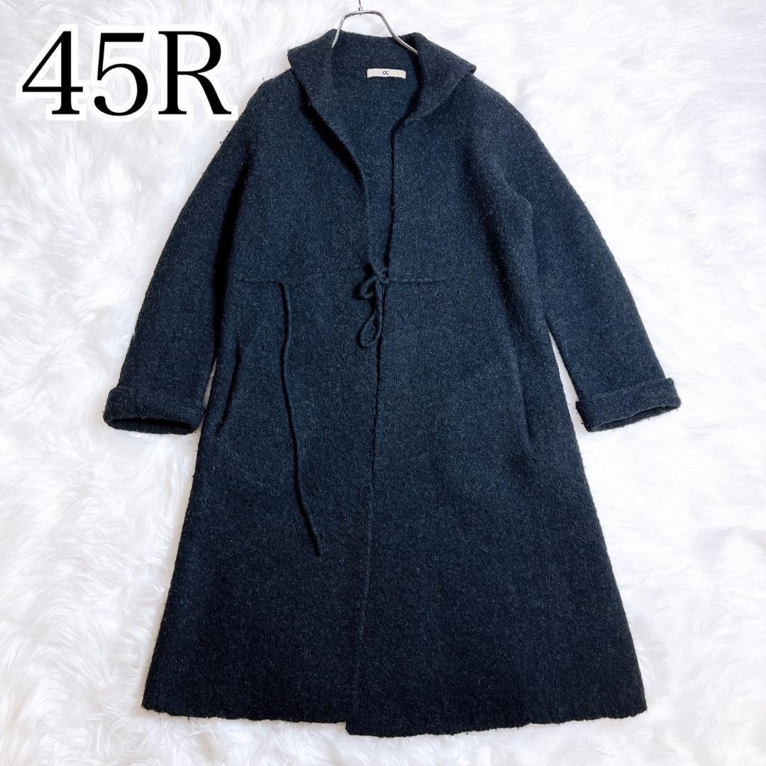 45R フロート縮絨のドレス　カシュクールドレス　ウール　黒　ブラック