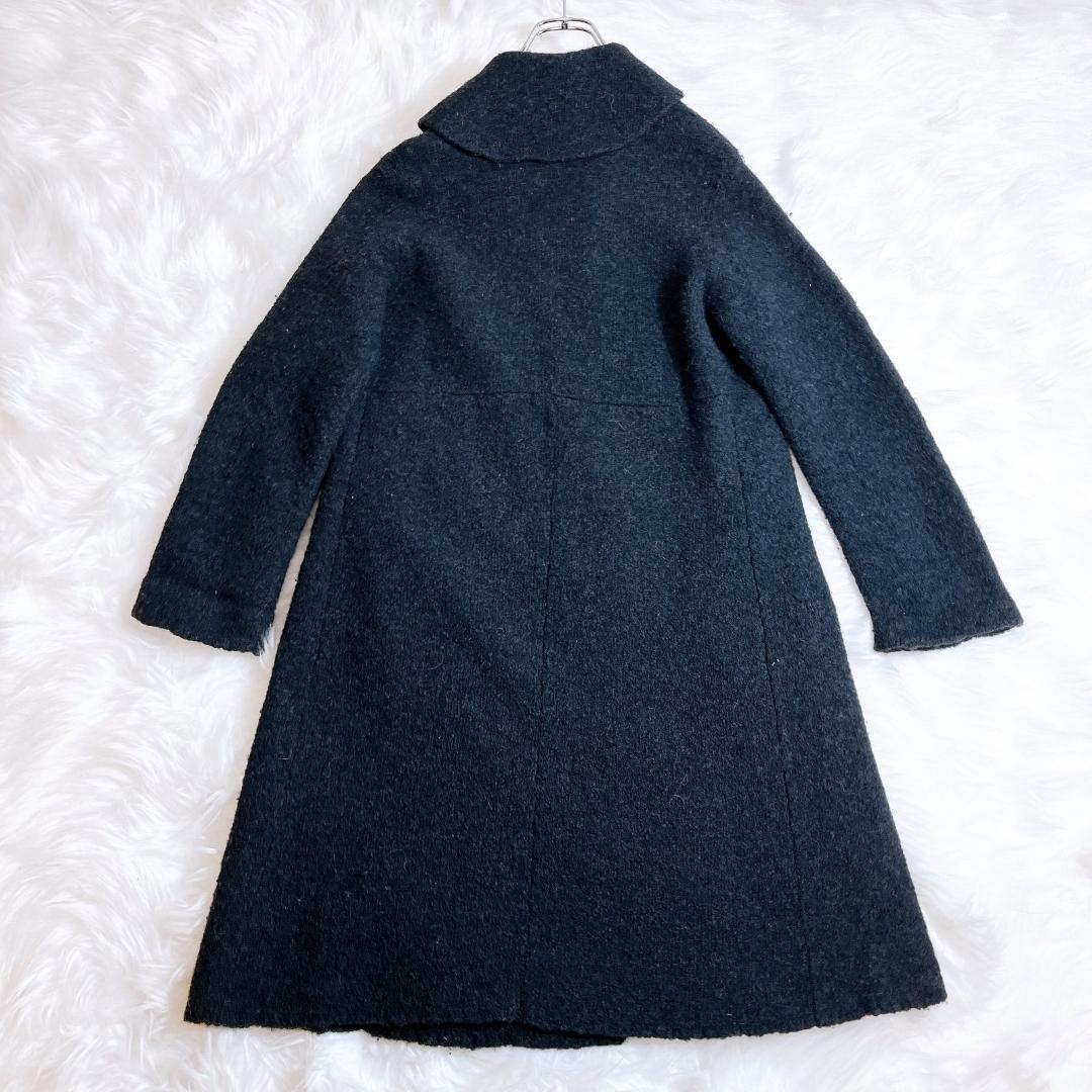 45R フロート縮絨のドレス　カシュクールドレス　ウール　黒　ブラック