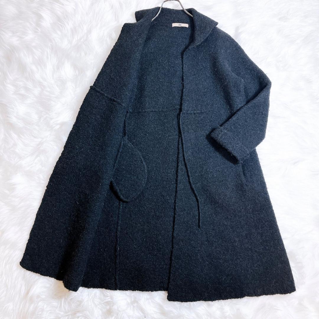 45R フロート縮絨のドレス　カシュクールドレス　ウール　黒　ブラック