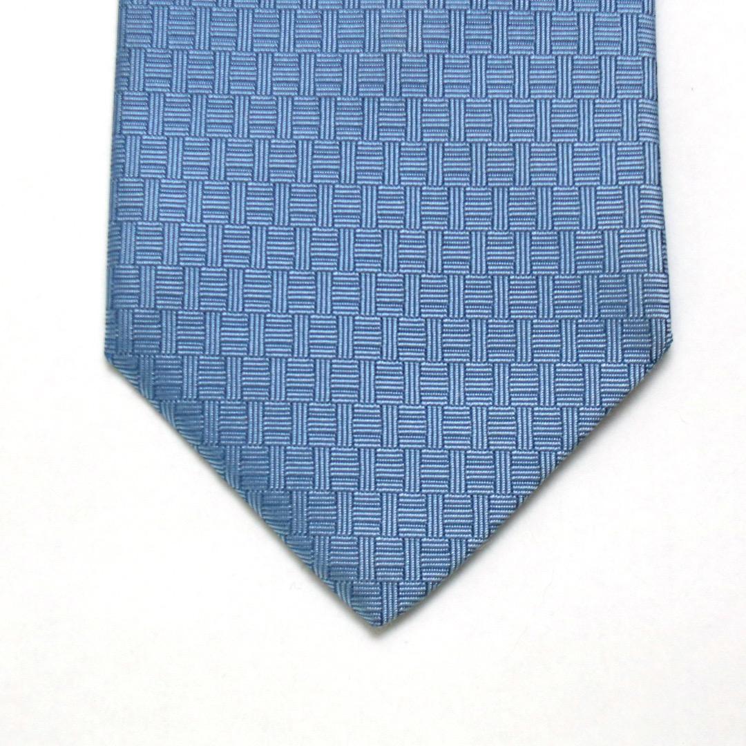エルメス ヴィンテージ 太陽ロゴ 幾何学模様 ブルー シルク100% ネクタイ