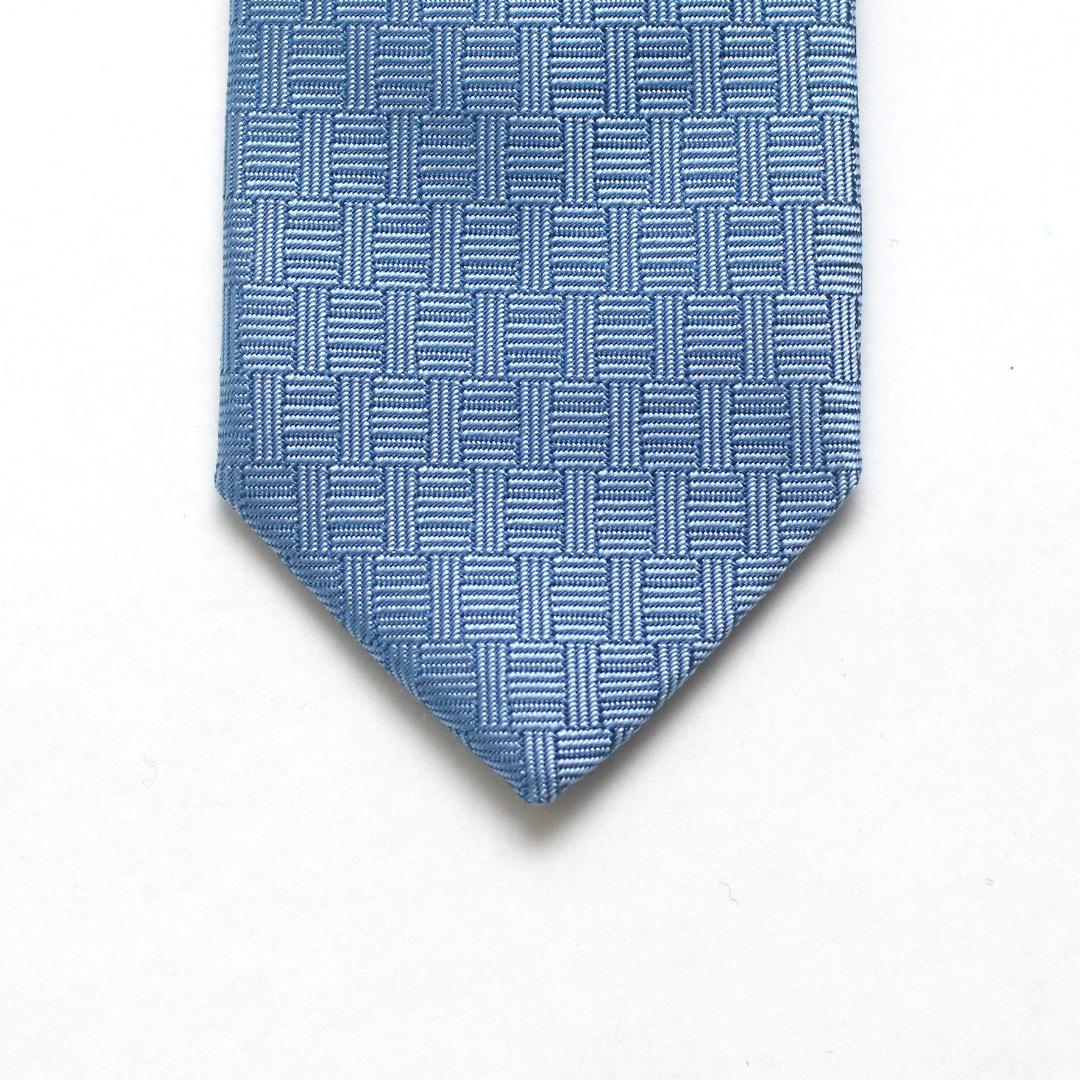 エルメス ヴィンテージ 太陽ロゴ 幾何学模様 ブルー シルク100% ネクタイ