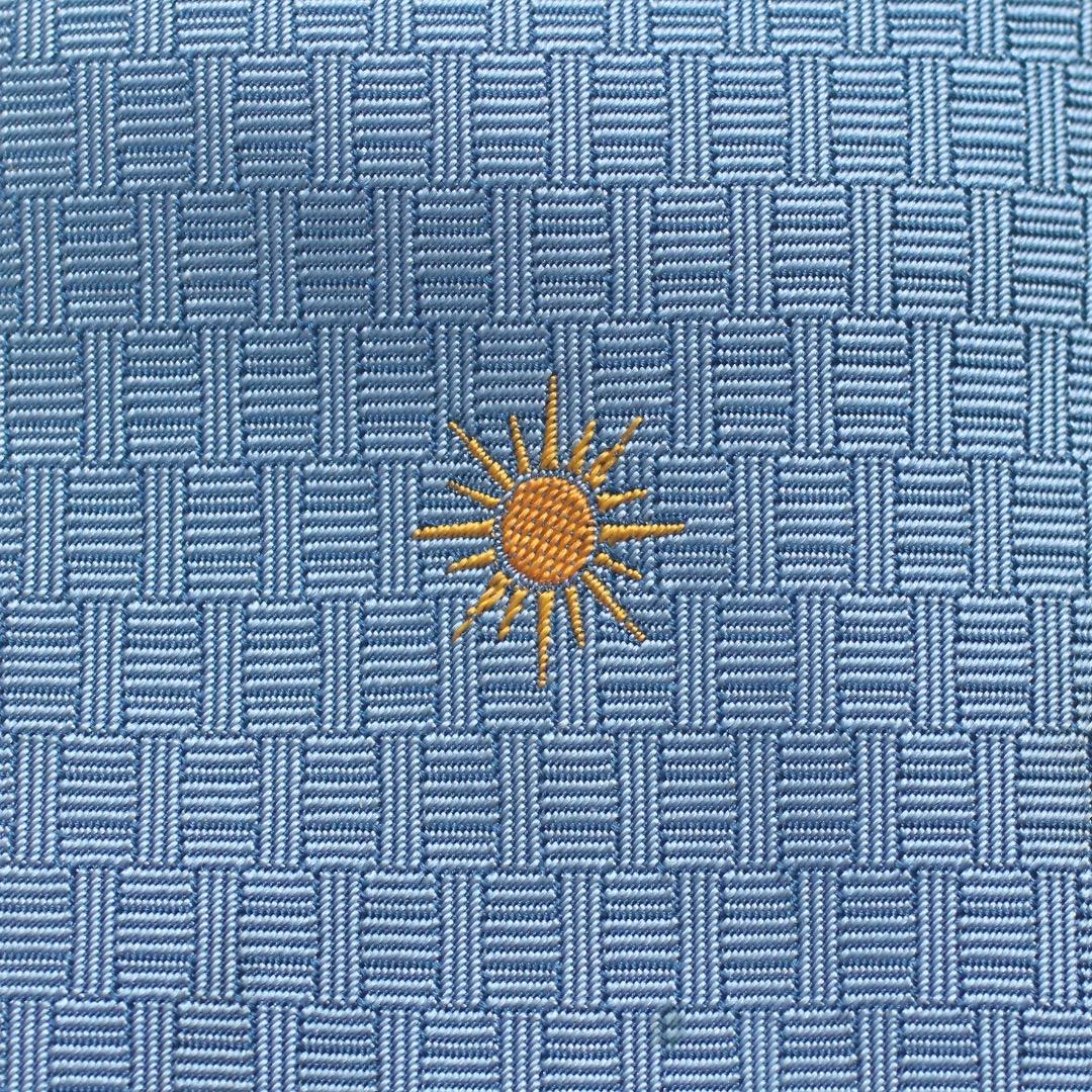 エルメス ヴィンテージ 太陽ロゴ 幾何学模様 ブルー シルク100% ネクタイ