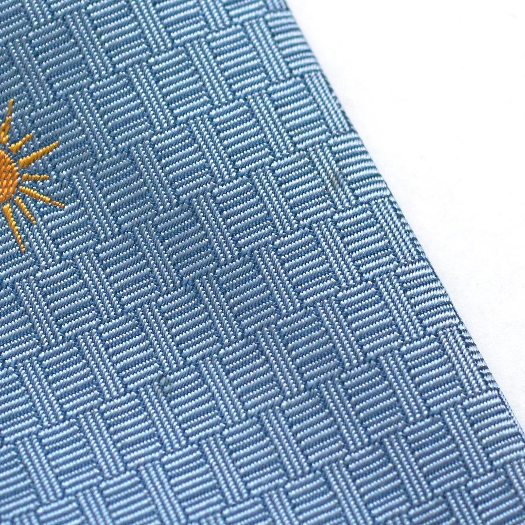 エルメス ヴィンテージ 太陽ロゴ 幾何学模様 ブルー シルク100% ネクタイ