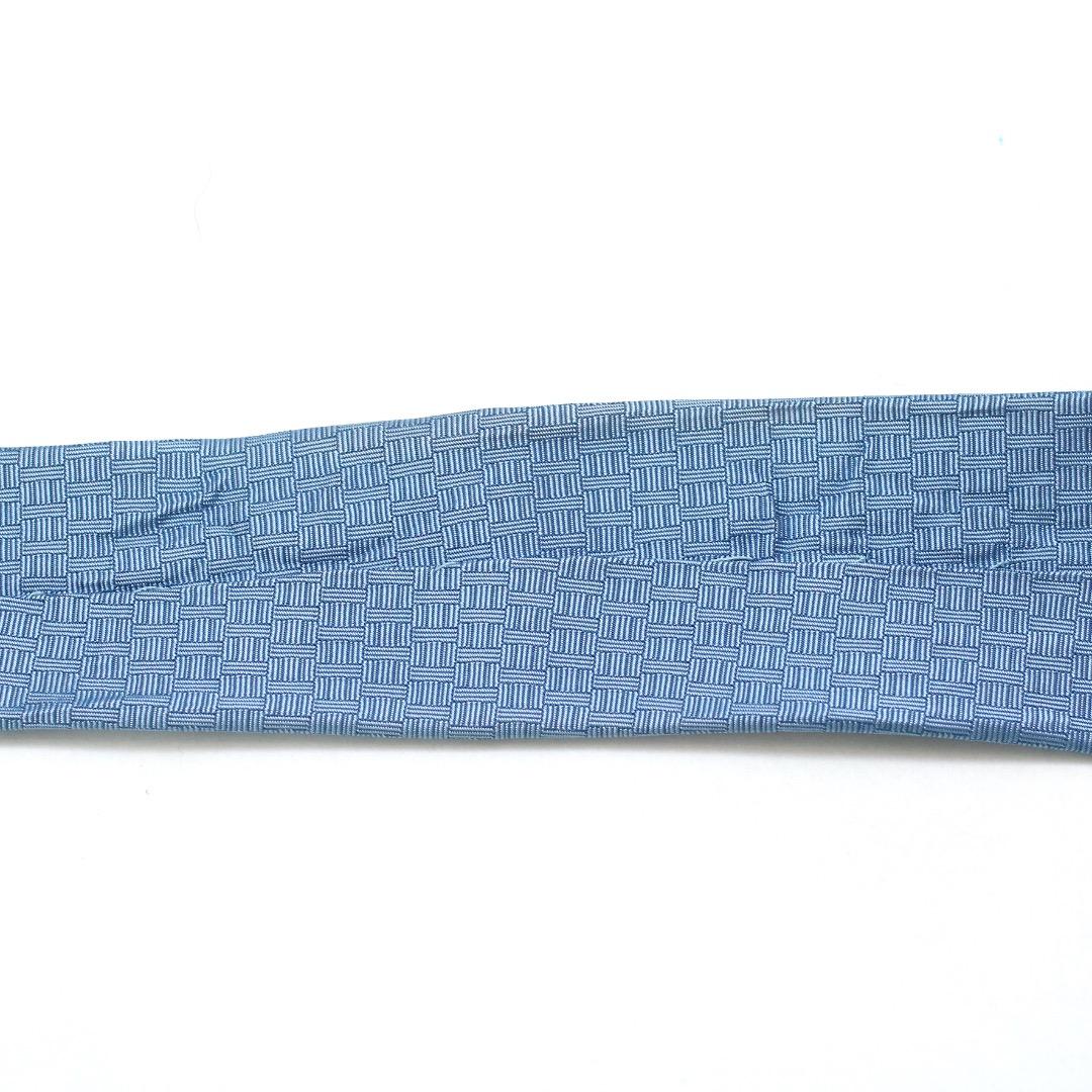 エルメス ヴィンテージ 太陽ロゴ 幾何学模様 ブルー シルク100% ネクタイ