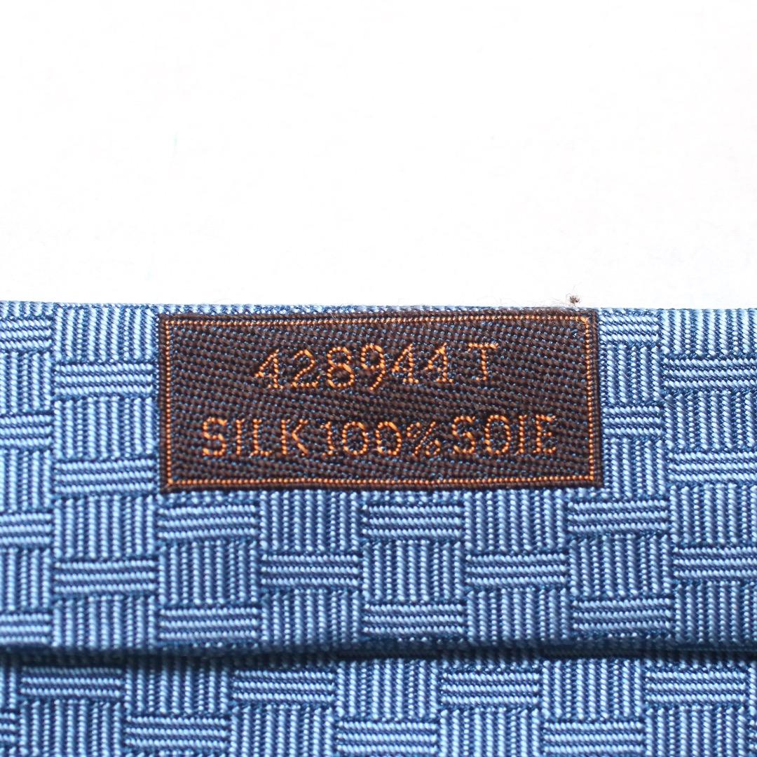 エルメス ヴィンテージ 太陽ロゴ 幾何学模様 ブルー シルク100% ネクタイ