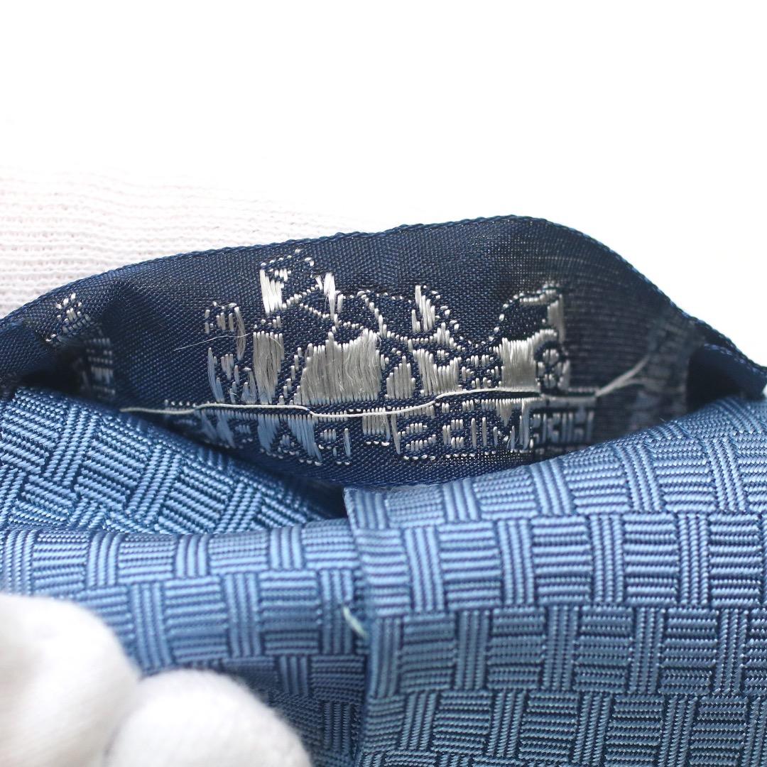 エルメス ヴィンテージ 太陽ロゴ 幾何学模様 ブルー シルク100% ネクタイ