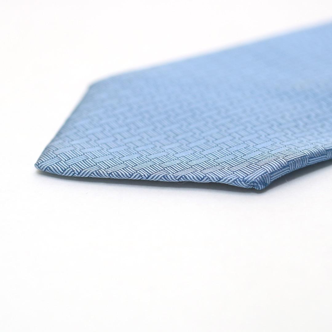 エルメス ヴィンテージ 太陽ロゴ 幾何学模様 ブルー シルク100% ネクタイ