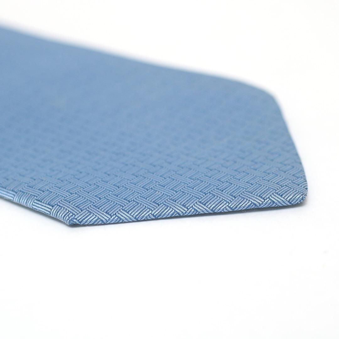 エルメス ヴィンテージ 太陽ロゴ 幾何学模様 ブルー シルク100% ネクタイ