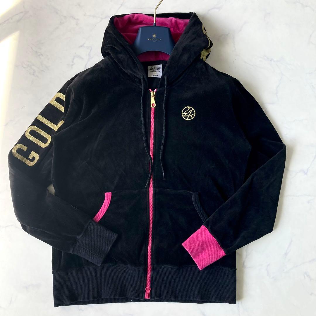 24karats 希少色 ベロアジャージ セットアップ 黒 ピンク ロゴ y2k