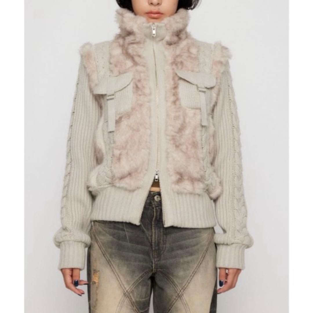 【LAGUAGEM】CABLE KNIT FAUX FUR ブルゾン