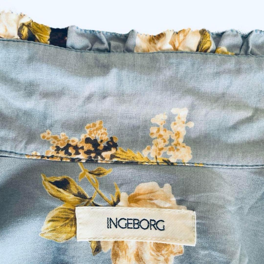INGEBORG インゲボルグ 花柄ロングワンピース　水色　薔薇　バラ　ローズ