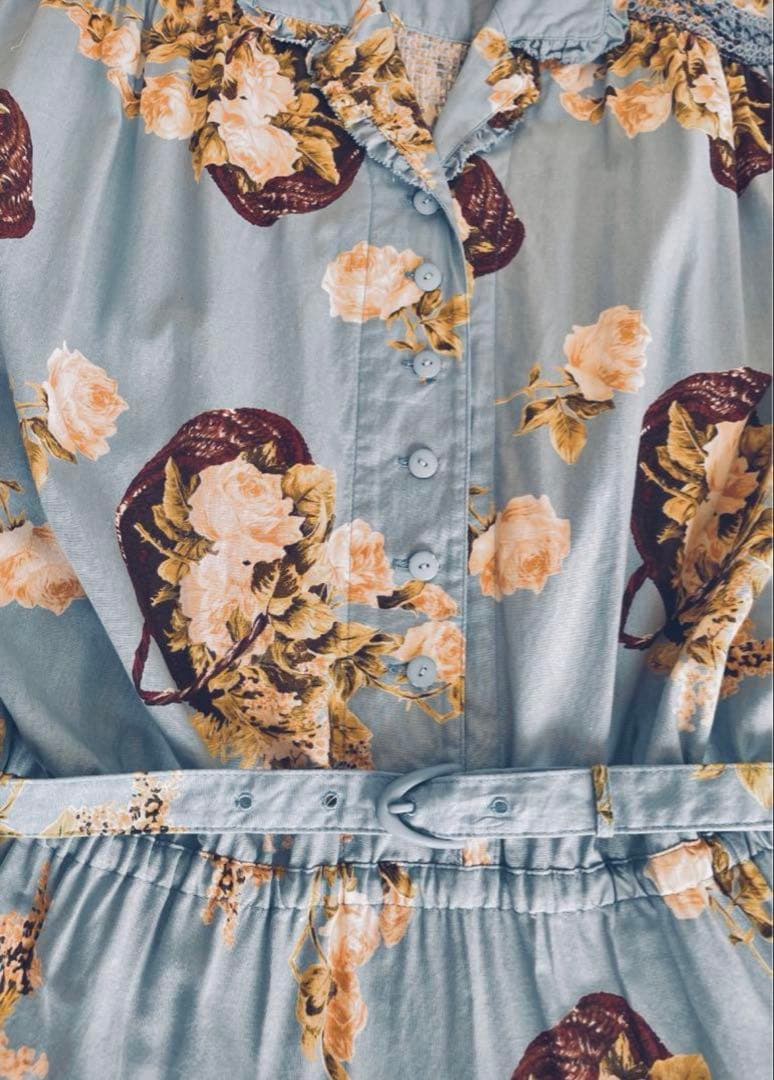 INGEBORG インゲボルグ 花柄ロングワンピース　水色　薔薇　バラ　ローズ