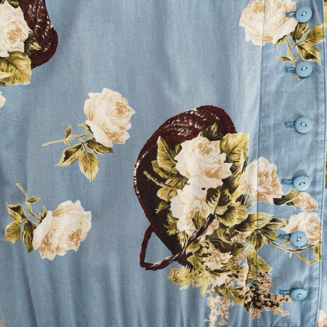 INGEBORG インゲボルグ 花柄ロングワンピース　水色　薔薇　バラ　ローズ