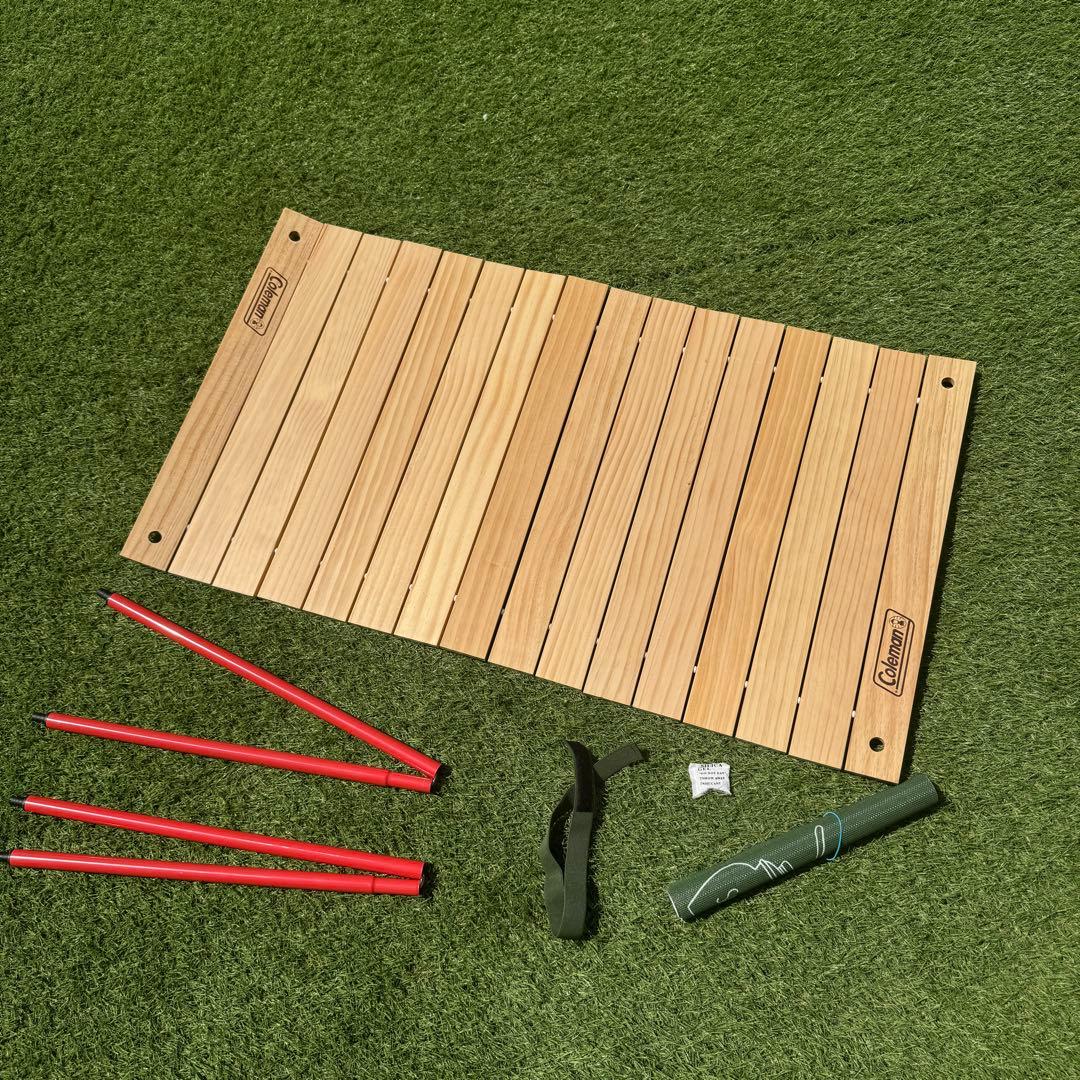 美品 コールマン アウトドアウッドロールテーブル ワゴン用 天然木