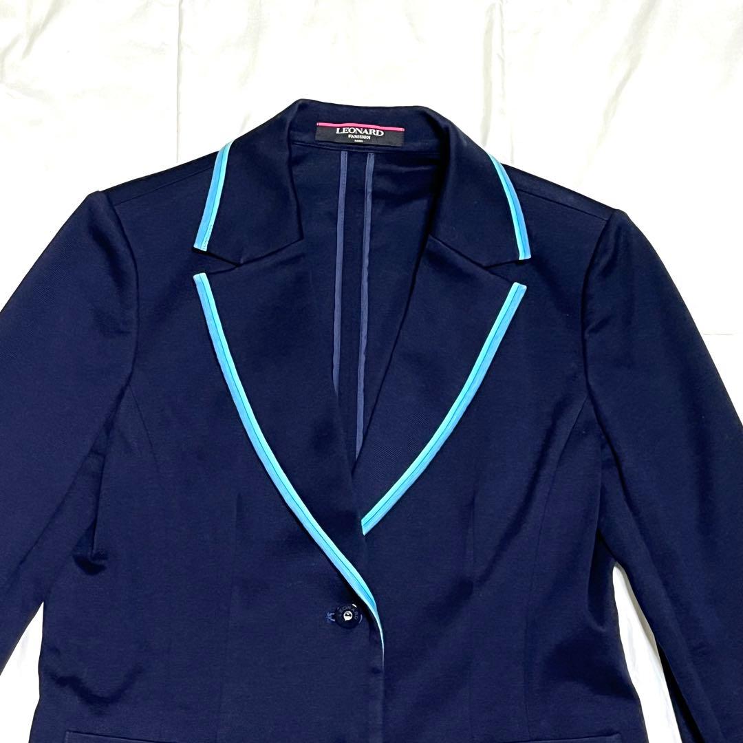 【美品】レオナール　テーラードジャケット　伸縮性　ロゴボタン　2B ネイビー　L