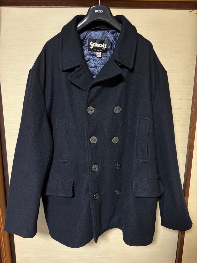 Schott N.Y.C. Pコート (黒/ウール) - サイズ5X