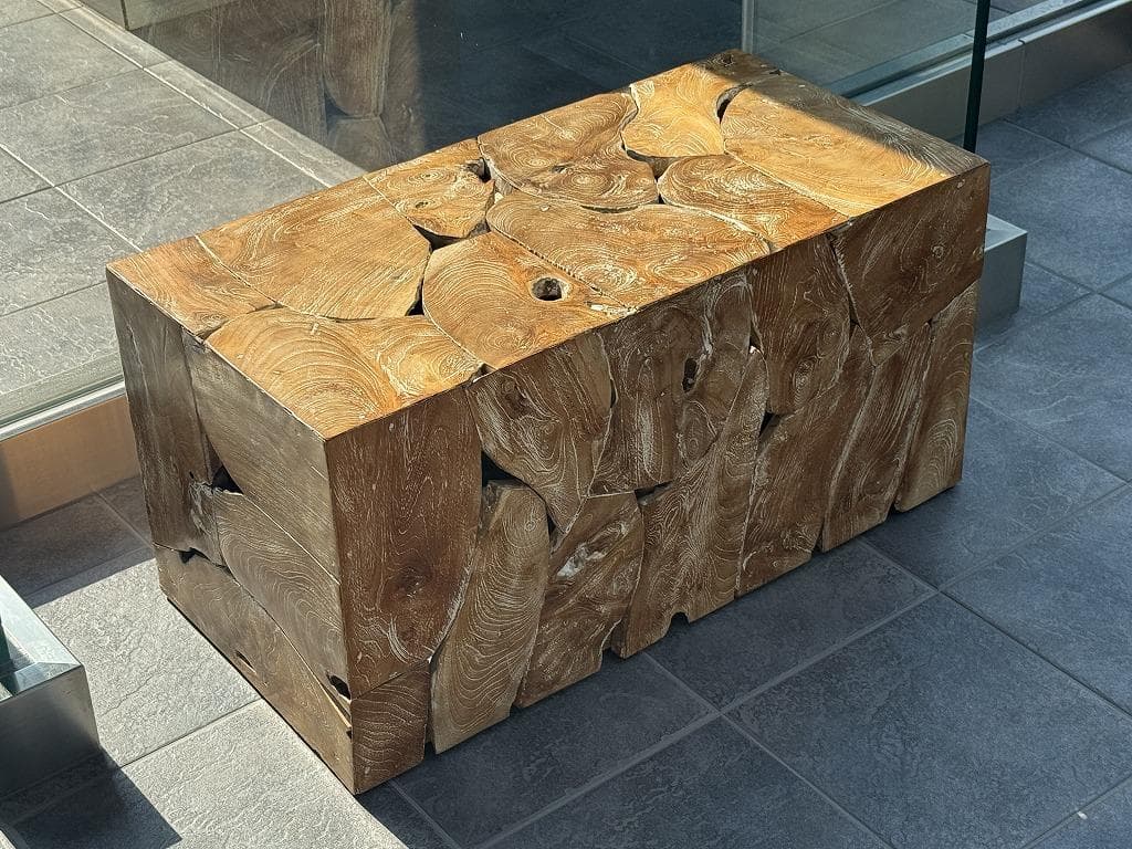 売約済み　チーク無垢材 ブロックベンチ 長椅子 シャビー チェア 銘木家具