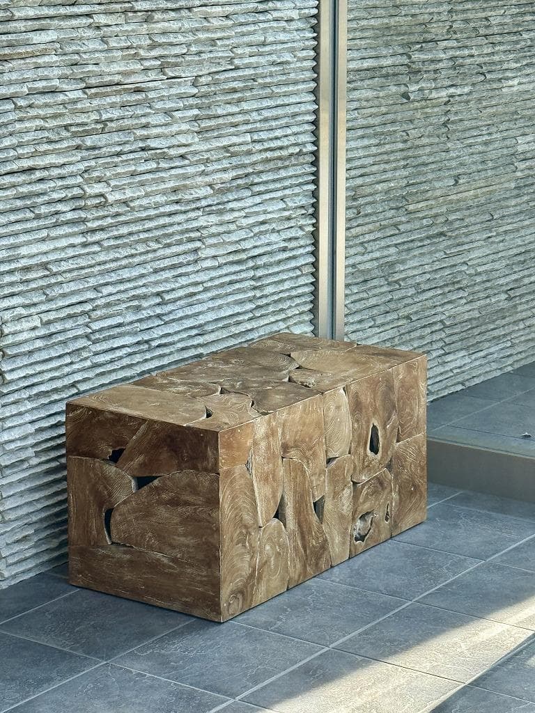 売約済み　チーク無垢材 ブロックベンチ 長椅子 シャビー チェア 銘木家具