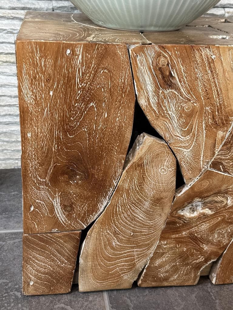 売約済み　チーク無垢材 ブロックベンチ 長椅子 シャビー チェア 銘木家具